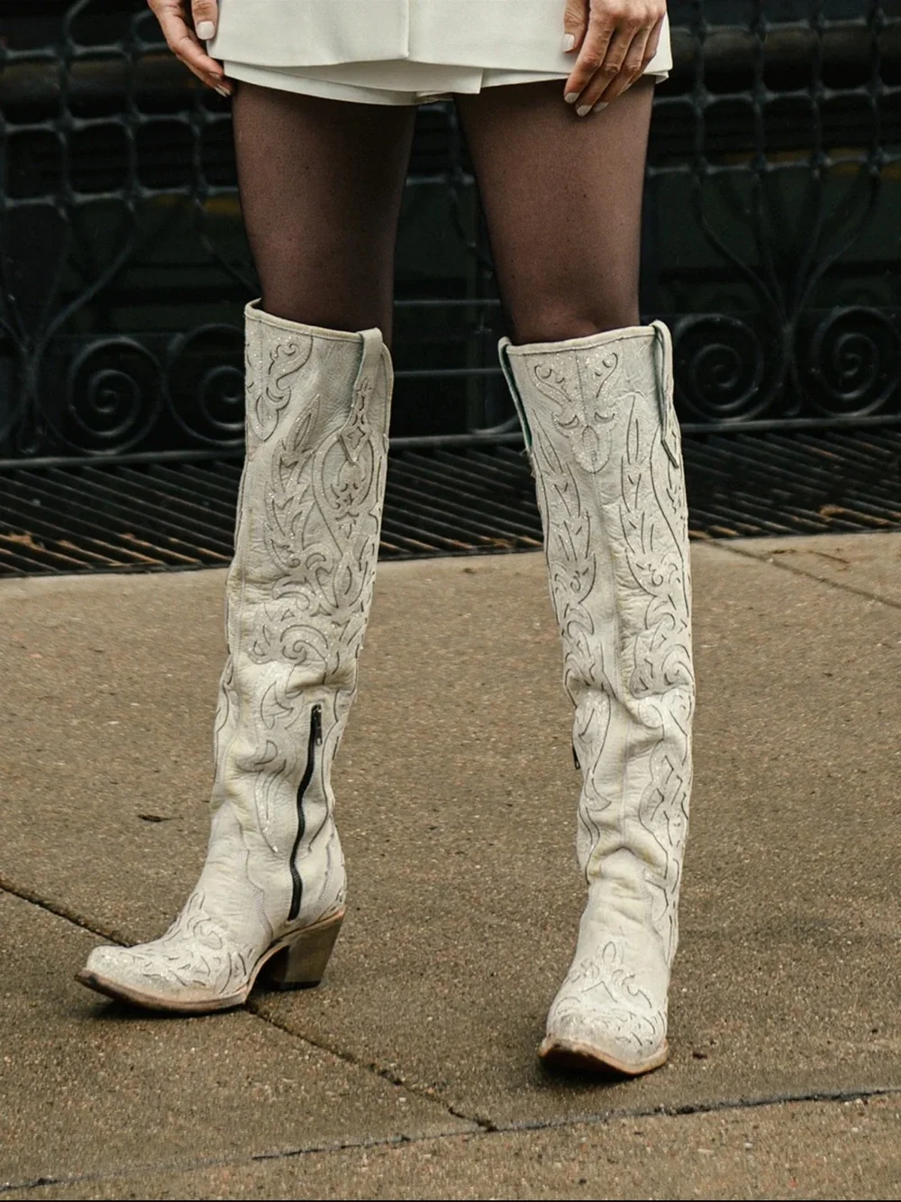 Corral Ivory Embroidered Over-the-Knee Western Boots